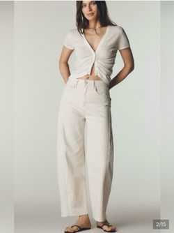 MOTHER SUPERIOR  Half Pipe Ankle Act Natural Barrel Leg Denim Jeans NEW Cream Ivory NWOT