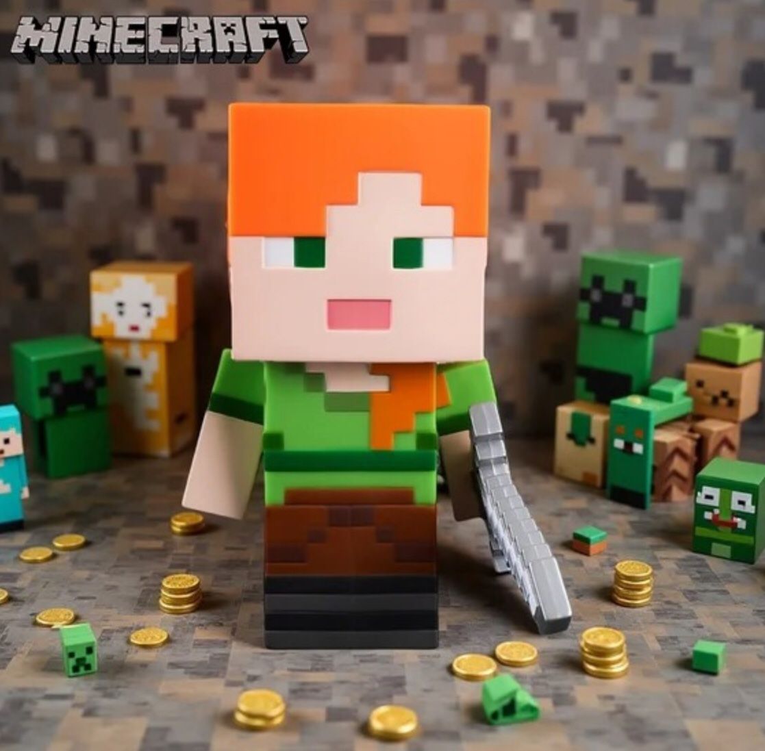 Minecraft Alex Orange Green Plastic Coin Bank