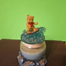 Vintage  6-1/2 Tall Teddy Bear Surfing Candle With Beach Ocean Base-$10.00