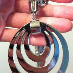 Vintage Silver Tone Monet Long Big Necklace & Pendant.