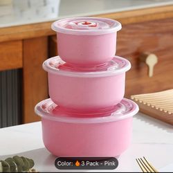 Set Of 3 Pink Plastic Storage Containers Bowl