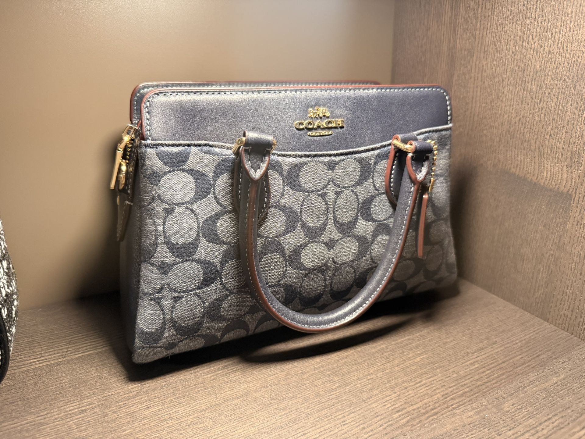 COACH Mini Darcie Carryall Bag In Signature Chambray Denim Midnight Blue CH859