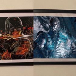 2 picture frame set of subzero and scorpion from mortal kombat