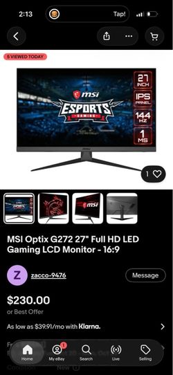 MSI Optix G272 Full HD LED Gaming  Monitor