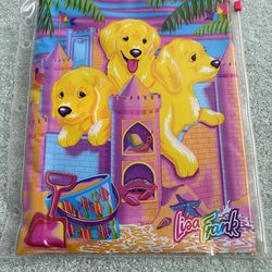 New old stock vintage Lisa, Frank Sandcastle puppies golden retrievers plastic zip container