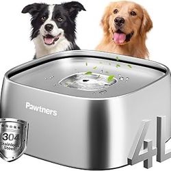 Brand New    Pawtners No Spill Water Bowl for Dogs, 135oz/4L All Stainless Steel Dog Water Bowl with Non-Slip Base, Spill Proof for Medium Large Messy