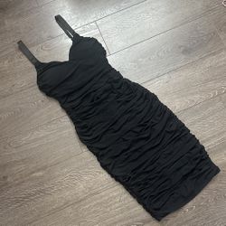 Black Ruched Midi Dress