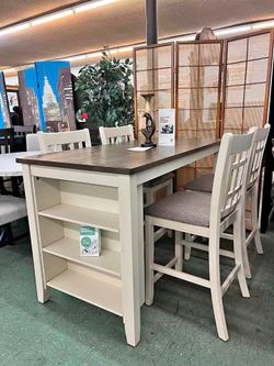 Counter height dining table set + 4 Chairs & built in storage case