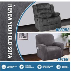 Gray Velvet Recliner Chair Slipcover