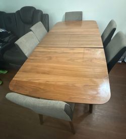 Modern Extendable Dining Table Set – 6 Chairs Included – Walnut Finish