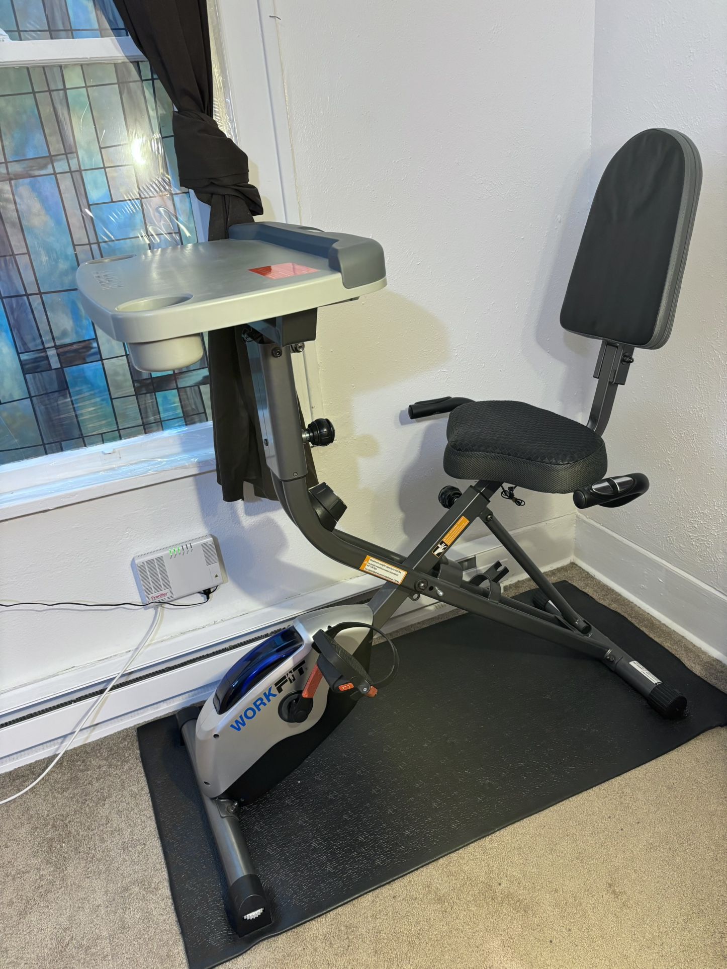 Folding Work Exercise Bike with Heavy Duty Equipment Mat