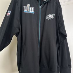 Men’s Nike Black Eagles Official NFL Warm Up DriFit Zip Up With Super Bowl 52 Logo