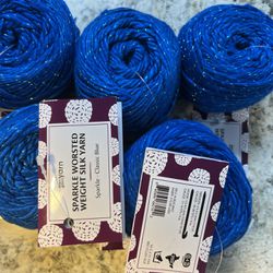 Darn Good Yarn 5 Balls of Blue Sparkle Silk Yarn