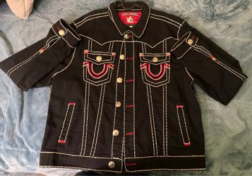 Black and red true religion denim hoodie
