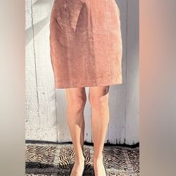 Vintage Savannah Leather Midi Brown Pencil Skirt (8)