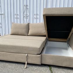 Beige IKEA FRIHETEN Sectional Sleeper Pull out Bed Couch Sofa L Shape