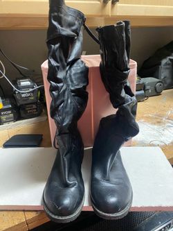 Black Slouchy Knee-High Lace-Up Boots Size 8