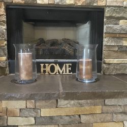 2 Large Glass Vases With Pillar Candles 