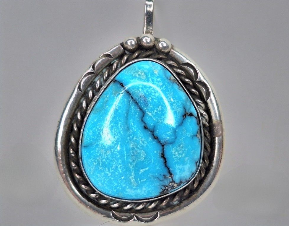 Vintage Navajo Morenci Turquoise Pure Silver Pendant