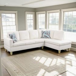 New White Sectional Sofa / Couch with Chaise (Can Deliver)
