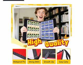 Card Binder - 9 Pocket Zipper Collection Album, Premium PU Holder, Double-Sided Display for 900 Cards, Includes 5 Hard Plastic Sleeves for Game Cards,