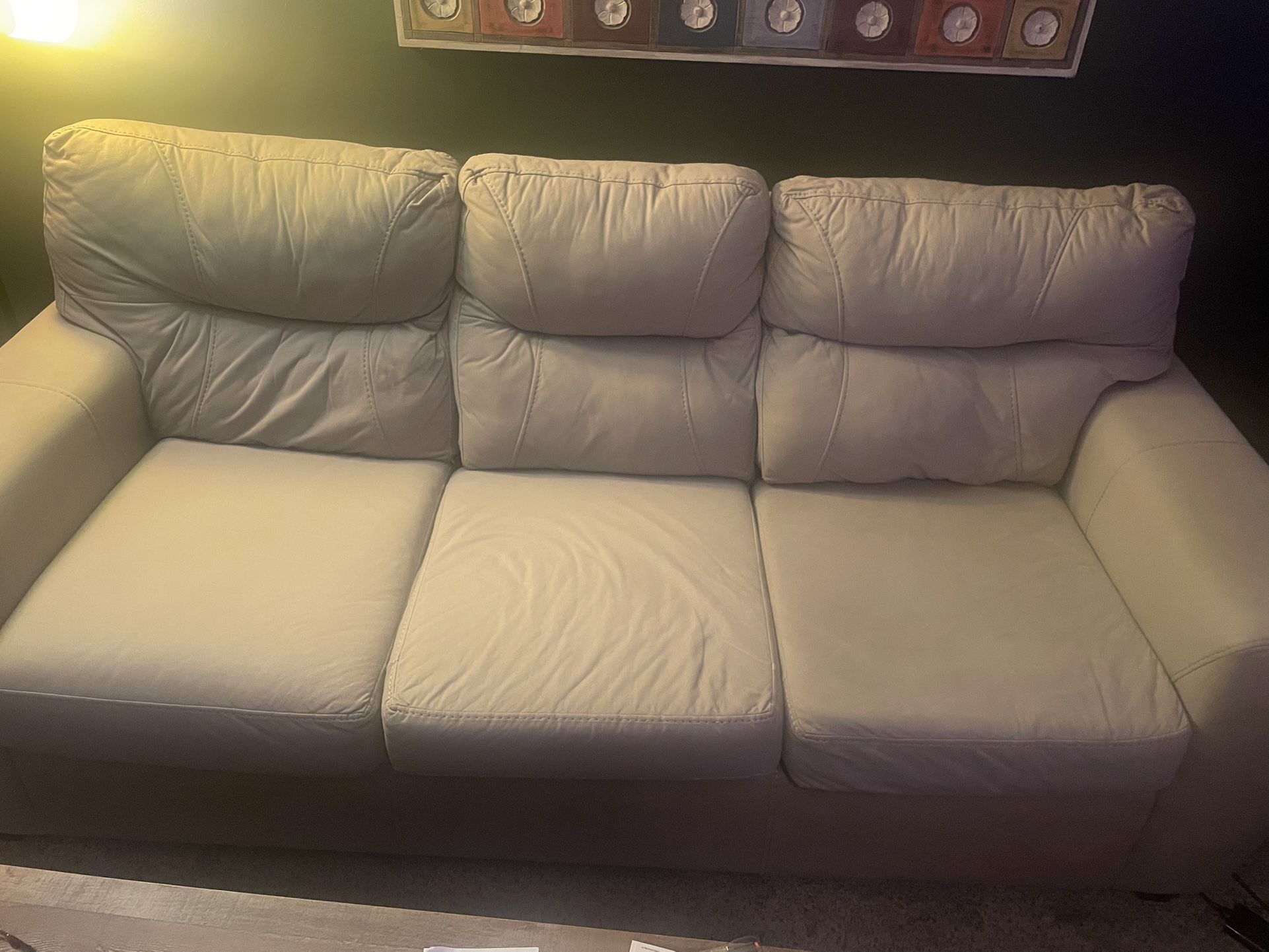 Beige Microfiber Couch And Loveseat