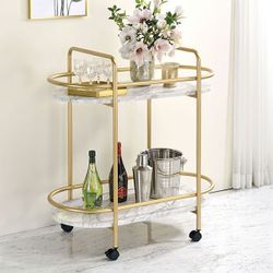 Gold And Marble Two Tone Glam Serving Cart