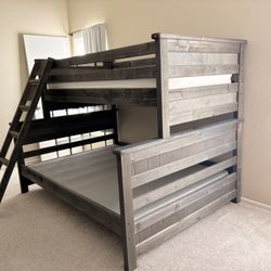 Solid Wood Twin-over-Full Bunk Bed + Ladder & Twin Mattress (Top)