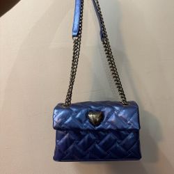 Blue Quilted Chain Strap Crossbody Bag