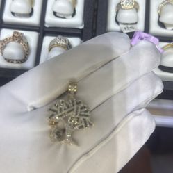 Gold Money Tree Pendant With Diamond 10k Gold 