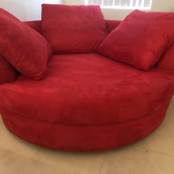Almost New  Red Oversized  Chair With Three Large Pillows