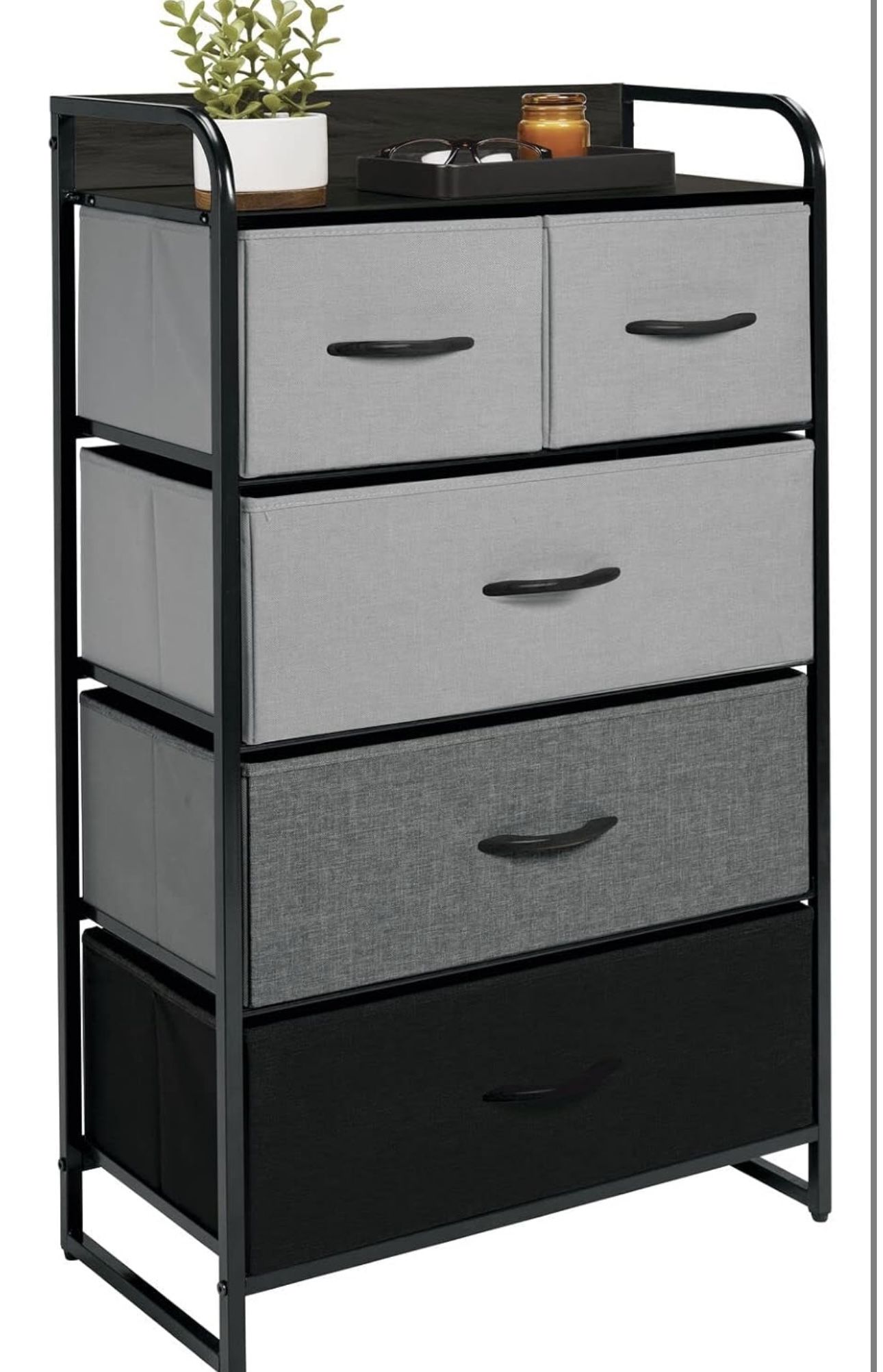 Tall Dresser Storage Chest - Vanity Furniture Cabinet Tower Unit for Bedroom, Office, and Closet - Textured Print - 5 Removable Drawers - Gray/Multi-C