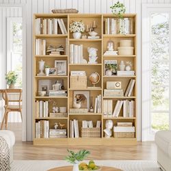 Triple Wide Bookshelf, Large Bookshelf with 17 Display Shelves Tall Bookcases and Bookshelves, 58.7'' Extra Wide Book Shelves, 5/6 Tier Shelves for Li