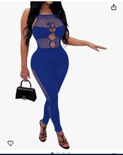Women's Sexy Mesh Patchwork Bodycon Jumpsuit Summer Club Outfits Royal
