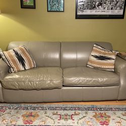 Gray Leather Pull-Out Couch