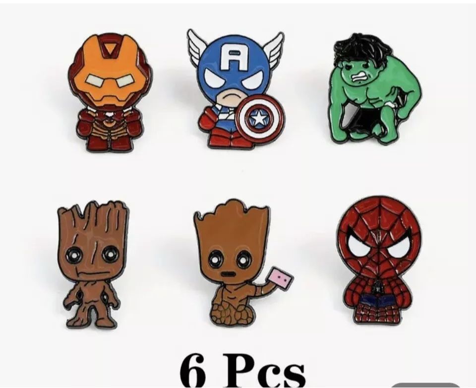 Set of 6 Baby Marvel Superhero Enamel Pin Badge for Bag Clothes Hat