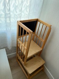 Wooden Kids Learning Tower with Chalkboard