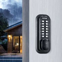 47# Mechanical Keyless Entry Door Lock, 14 Digit Keypad, Outdoor Gate Door Locks Set with Surface-mounted Latch, Water-proof Zinc Alloy, Keypad and Kn