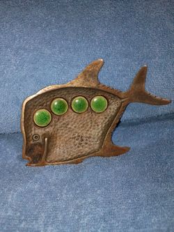 Vintage Hand Cast Iron Gold Fish Koi Trinket Dish Ash Tr