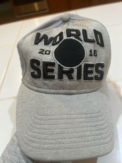 gray Chicago Cubs New Era 2016 World Series Champions 39THIRTY Cap featuring embroidered "WORLD SERIES 2016" text on the front crown.