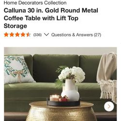 Calluna 30 in. Gold Round Metal Coffee Table with Lift Top Storage (336) V