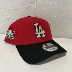 MLB New Era Los Angeles Dodgers Red Black 2020 World Series Patch 9forty A Frame SnapBack Hats 