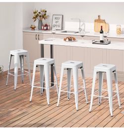 Metal bar stools, white, set of 4