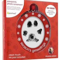 Pearhead Christmas Pawprints Double-Sided Holiday Photo Ornament, Season's Grrreetings Dog or Cat DIY Pawprint Keepsake, Pet Picture Christmas Tree Or