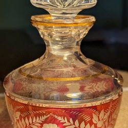 Vintage Bohemian Cut Crystal Perfume Decanter With Original Label Stickers