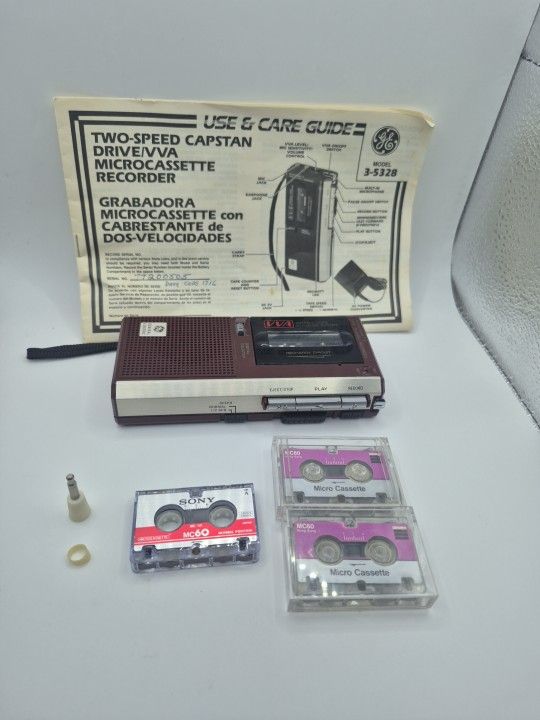 Microcassette Tape Player / Recorder Model 3-5328 GE w/ Manual, and 3 Tapes