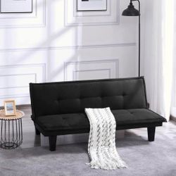Folding Sofa Bed, Futon Sofabed with 3 Adjustable Positions for Living Room, Home, 63.8” x29.9”x 28.3”, Black   RYS56F 