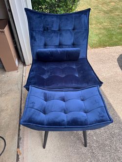 MCombo Blue Velvet Chair & Ottoman — Discontinued Blue — $1