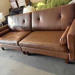 86.6" W Mid-Century Modern Oversized 3-Seater Sofa, Mid Century Modern Upholstered Square Arm Couch with Pillows for Lumbar Support, Comfortable and S