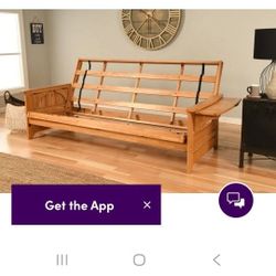 Solid wood futon frame w/pop up "side tables"